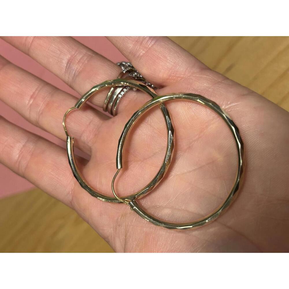 14k yellow gold large hoops with diamond angular cut - Estate Vintage Jewelry